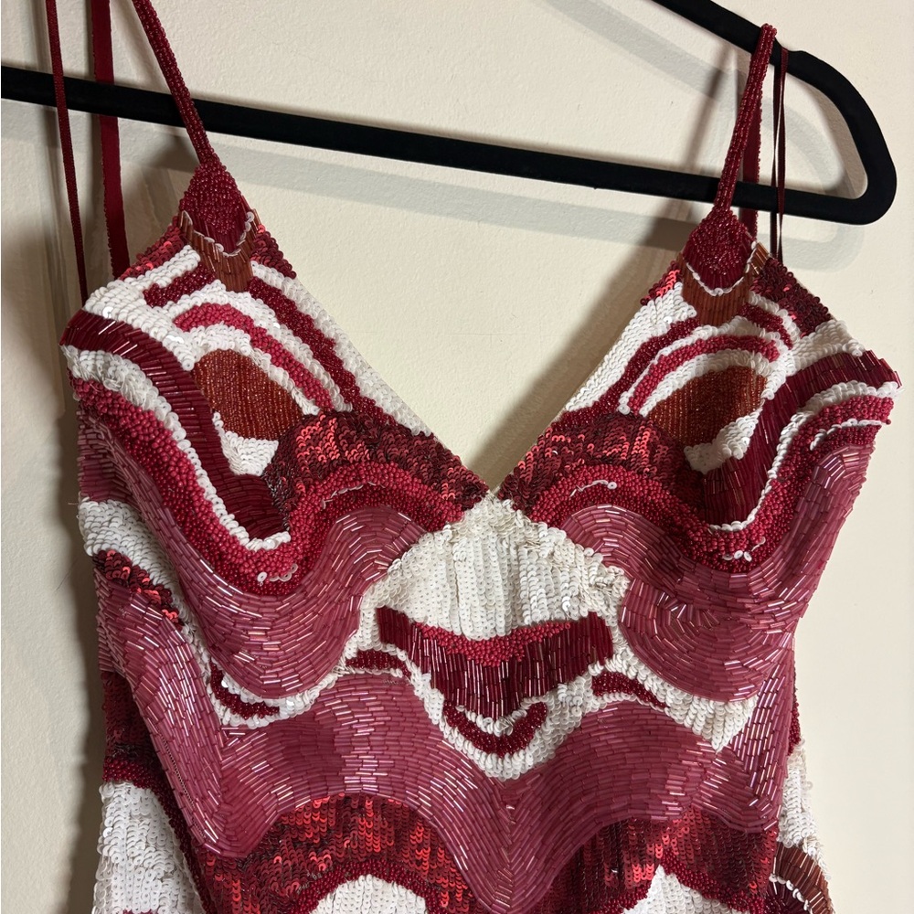CULT GAIA Sasha Beaded Multi Wave Print Mini Dress Pink Red NWT Small - Picture 7 of 14